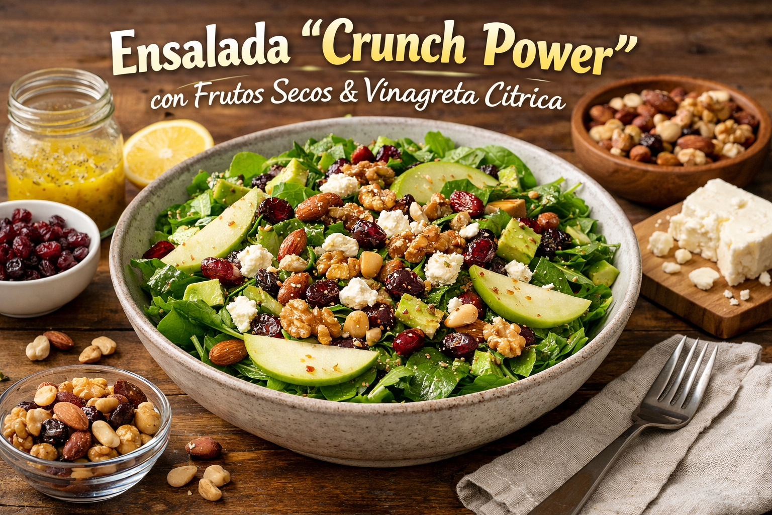 Ensalada “Crunch Power” con frutos secos y vinagreta cítrica