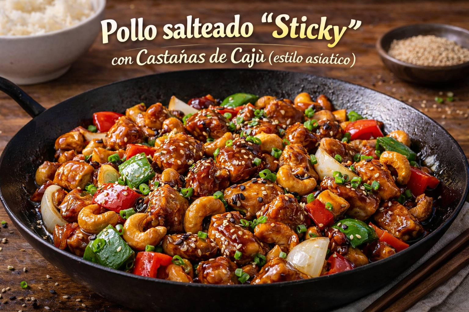 Pollo salteado “Sticky” con Castañas de Cajú (estilo asiático)